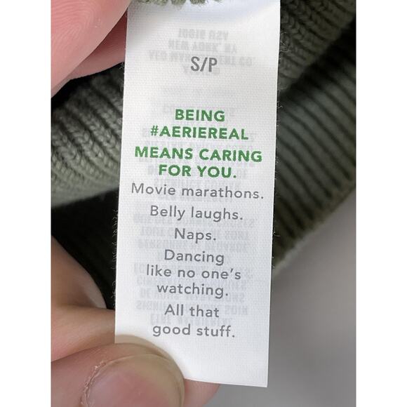 Aerie Sweater Womens Small Green Cropped Crewneck Long Sleeve Pullover Knit - Picture 9 of 12